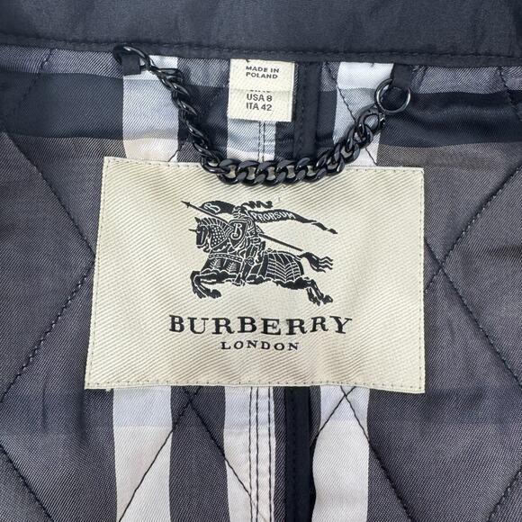 Burberry Coat Black Parka Long Diamond Quilted Puffer Jacket Nova Check US 8 - Picture 10 of 12
